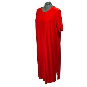 Vintage Lane Bryant Designs Dress 26 28 3X Orange Acetate Jersey Midi Maxi Split